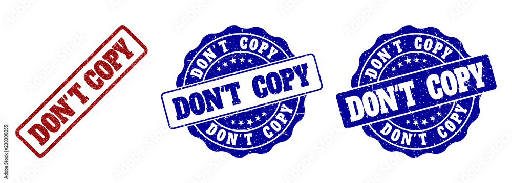 Poster don't copy grunge stamp seals in red and blue colors. vector don't copy labels with grunge effect. g