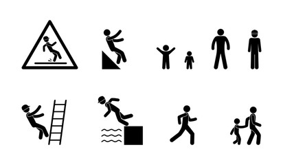 man falls stick icons set figure people pictogram