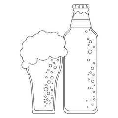 Beer bottle and cup in black and white