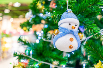 Close up snowman on Christmas tree