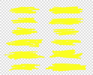 A selection of the line of stroke markers. Vector highlight brush lines. Hand drawing sketch underlined, stripes. Illustration isolated on a transparent background.