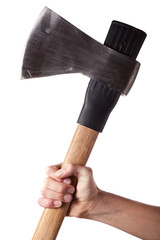 A hand holding an axe
