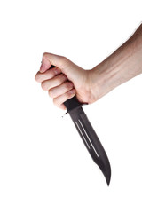 Human hand violently holding a knife