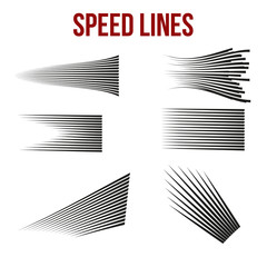 Speed lines set. Motion effect for your design. Black Comic lines on a white background.  Vector illustration 