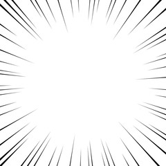 Obraz premium Vector black radial lines for comics, superhero action. Manga frame speed, motion, explosion background. Design element isolated white background.