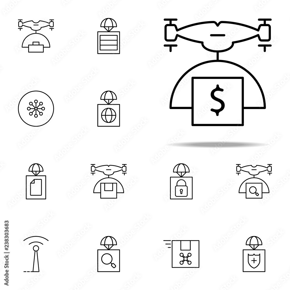 Aufkleber drone with money icon. drones icons universal set for web and mobile