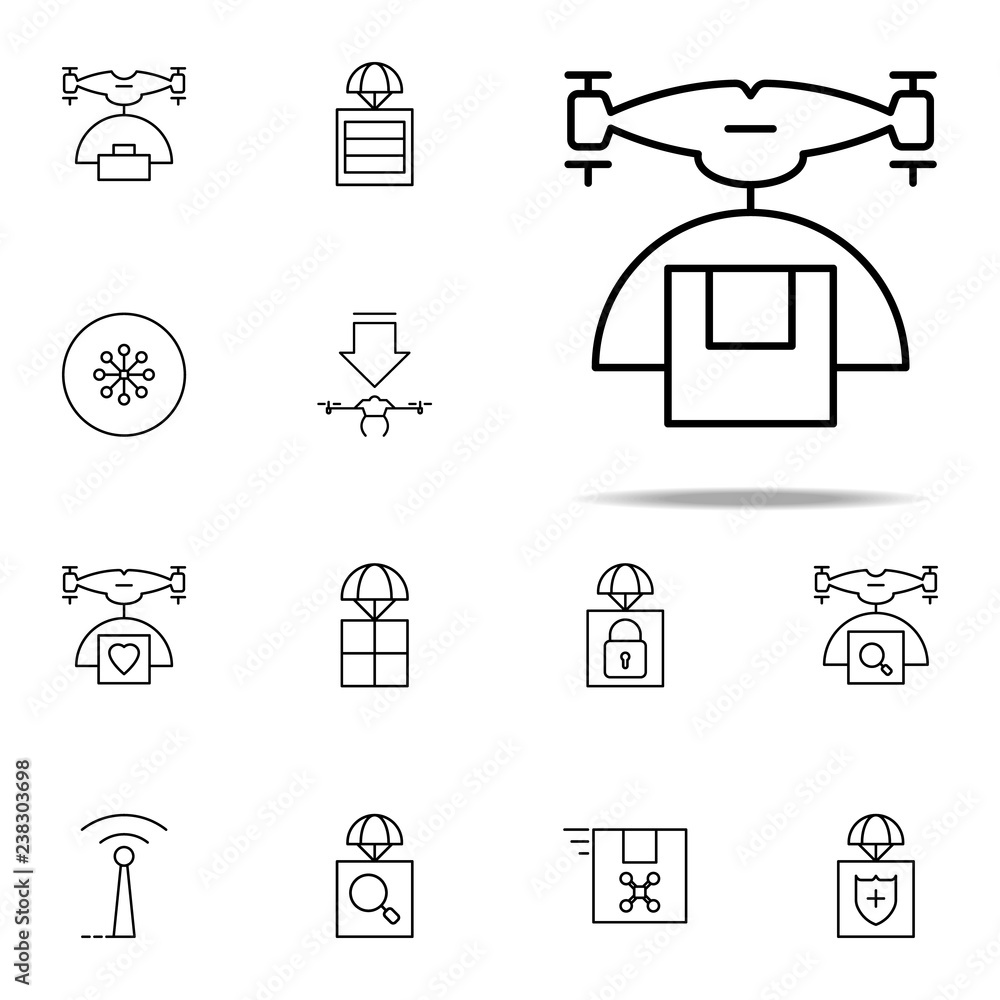 Poster drone with parcel icon. drones icons universal set for web and mobile