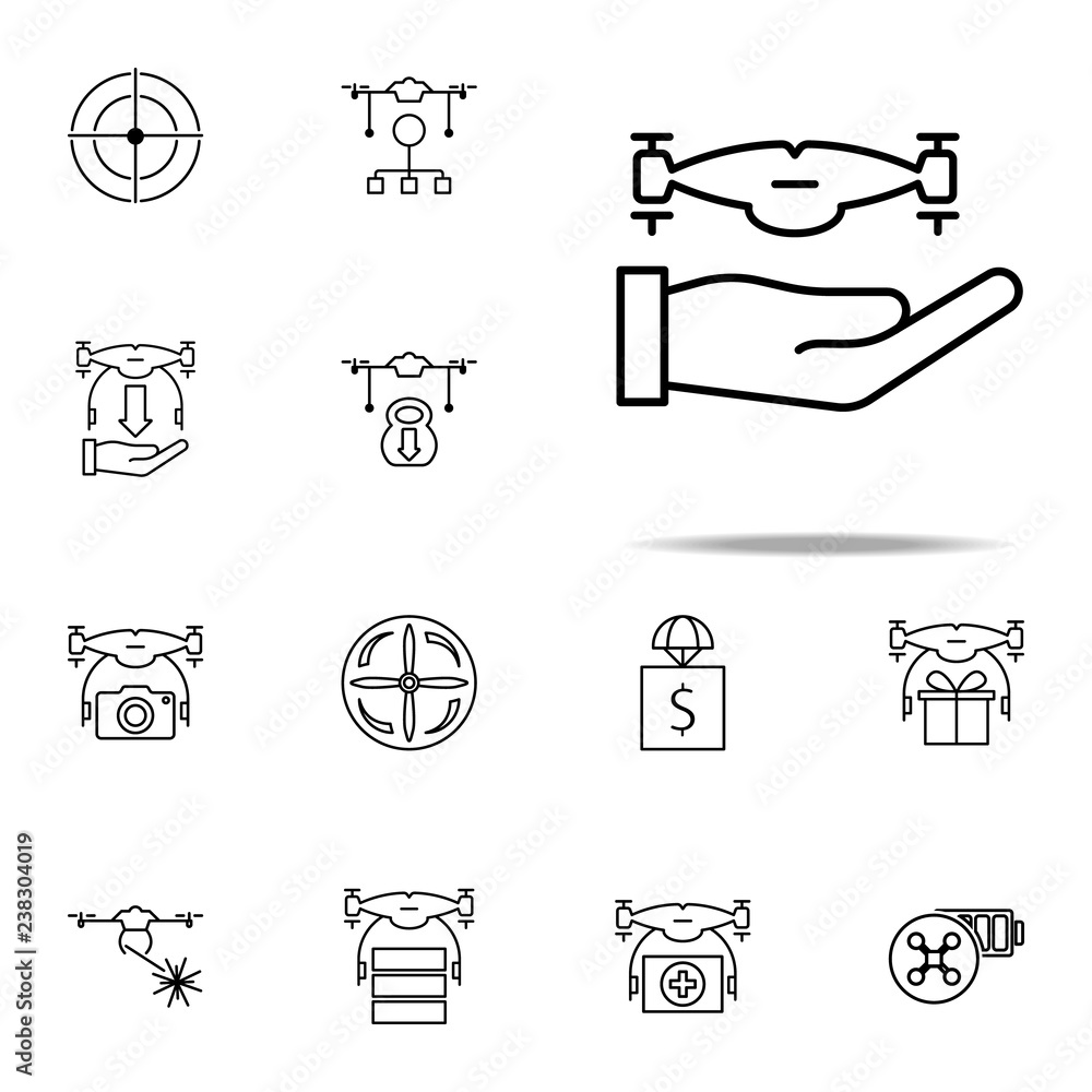 Poster hand with a drone icon. drones icons universal set for web and mobile
