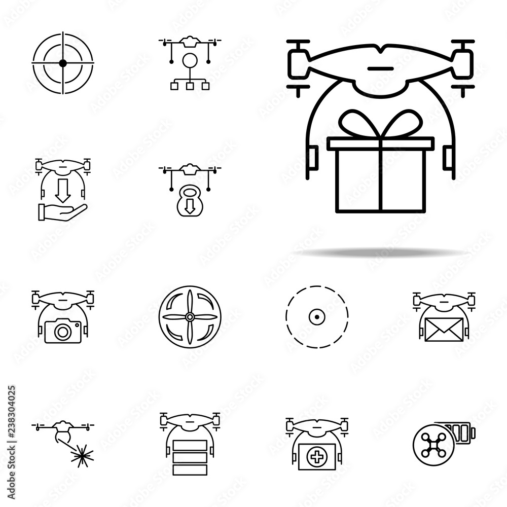 Poster drone with a gift icon. drones icons universal set for web and mobile