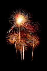 Group of beautiful colorful sparkling fireworks