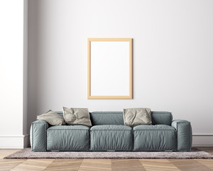 Mock Up Poster Frame Living Room Interior Background - 3d Render, 3d Illustration