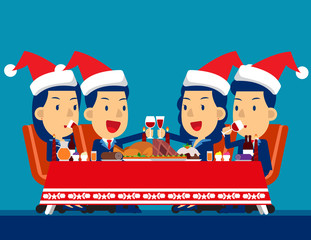 Christmas Dinner party. Concept business vector illustration, Office party, Food, Holidays & Events.