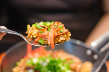 fried rice with beef and sauce