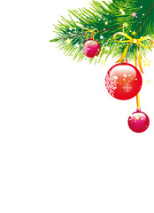 Christmas garland, balls,red bows, on a white