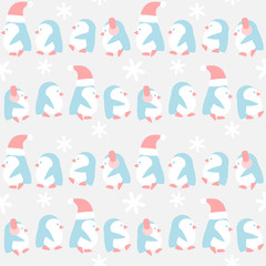 Many penguins in winter pattern