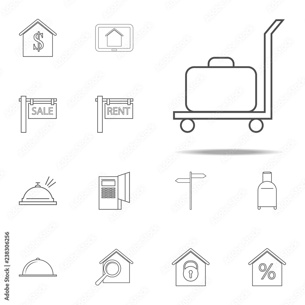Poster cargo trolley with a suitcase icon. web icons universal set for web and mobile