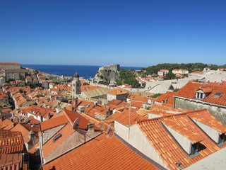 Fototapeta na wymiar Red roofs of Dubrovnik old town, view from city wall, Croatia