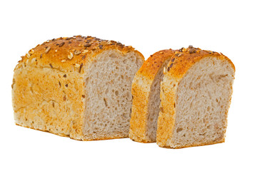 whole wheat bread isolated, texture detail of whole-grain seed. Different varieties of grains. whole grain bread isolated on white background. whole grain bread isolated on white background