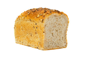whole wheat bread isolated, texture detail of whole-grain seed. Different varieties of grains. whole grain bread isolated on white background. whole grain bread isolated on white background