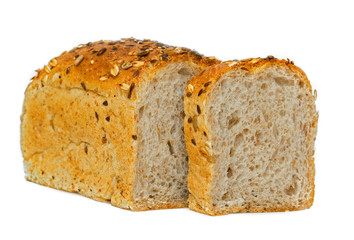 whole wheat bread isolated, texture detail of whole-grain seed. Different varieties of grains. whole grain bread isolated on white background. whole grain bread isolated on white background