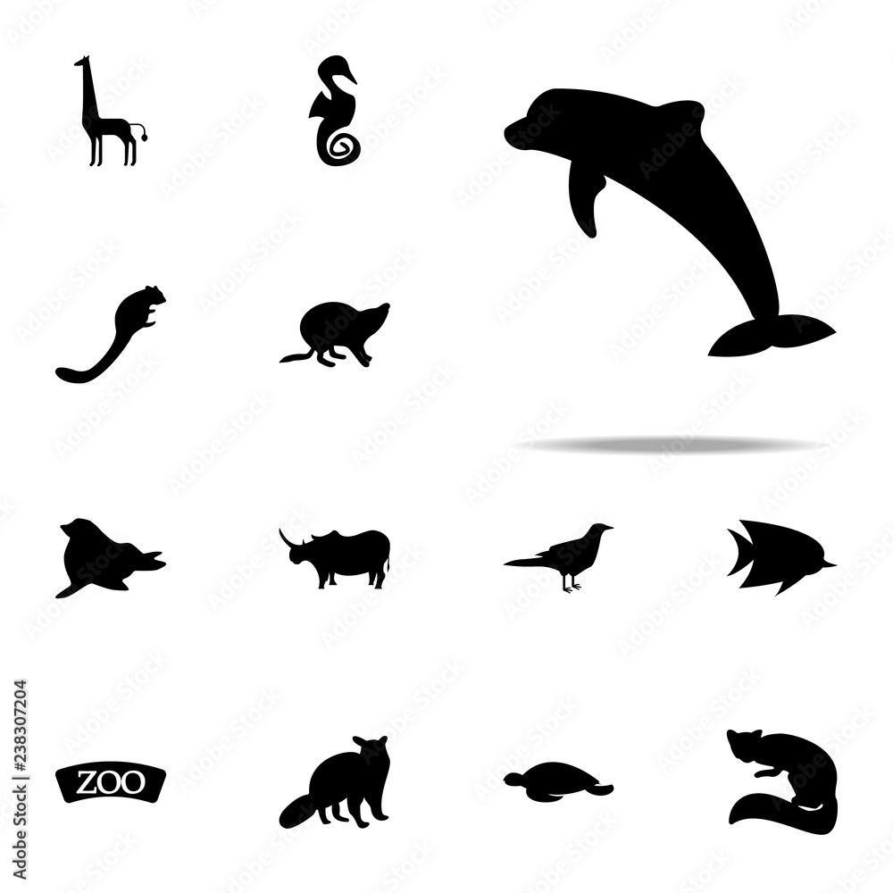 Poster silhouette of a dolphin icon. zoo icons universal set for web and mobile