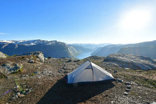 Camping on Trolltunga in Norway © baitong333