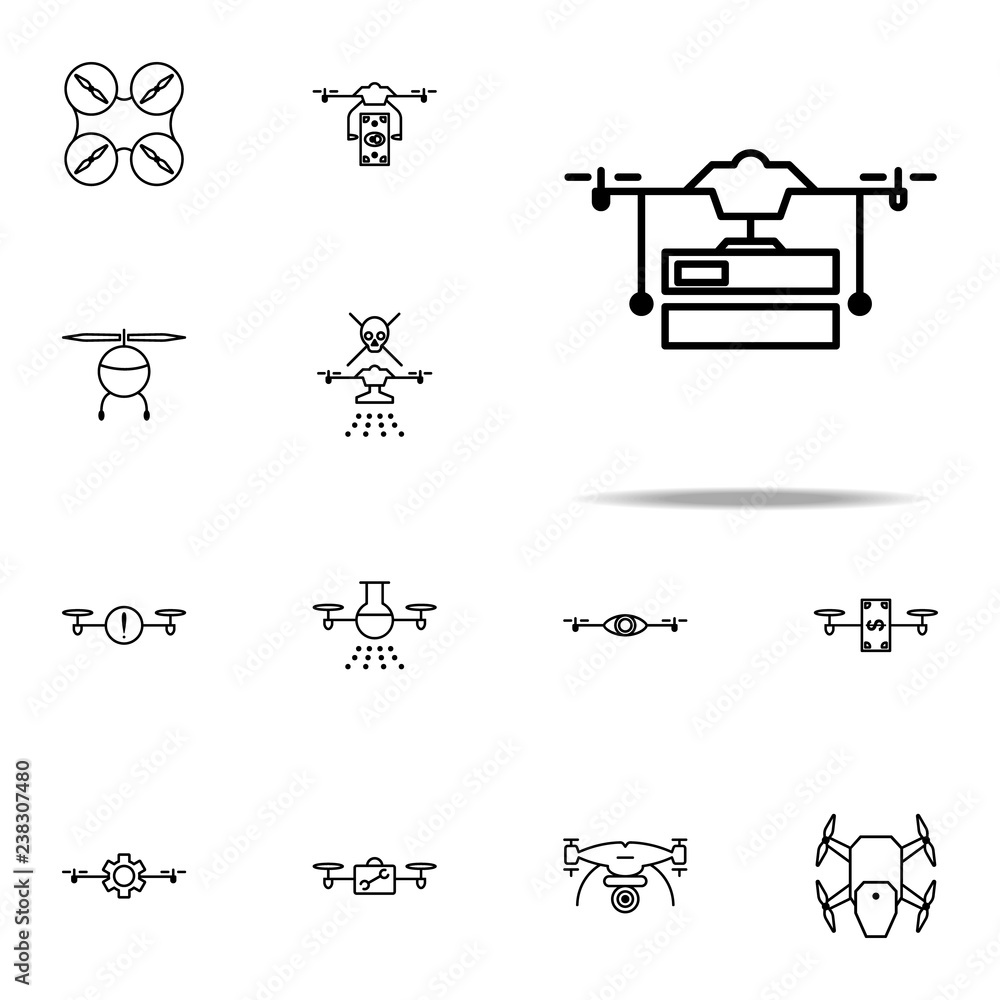 Poster drone with parcel icon. drones icons universal set for web and mobile
