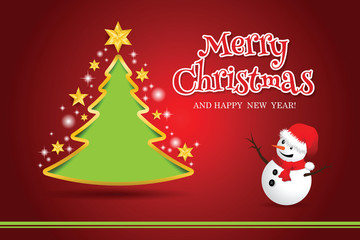 Fototapeta na wymiar Merry Christmas paper tree design greeting card.