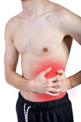 Naklejka premium Fit shirtless young adult with pain