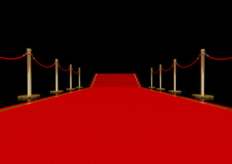 red carpet and golden barrier 3d rendering image