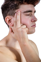 Fototapeta premium Fit shirtless young adult with pain