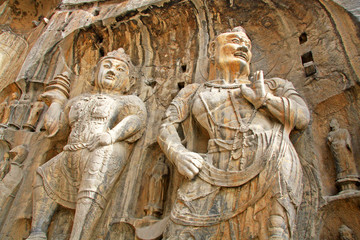 Longmen Grottoes : Massive Buddhist sculptures in the main grotto.The world heritage site, Chinese...