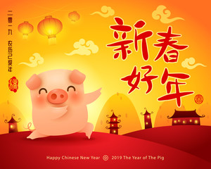 Happy New Year 2019. Chinese New Year. The year of the pig.