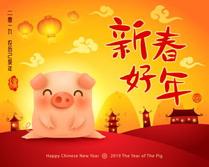 Happy New Year 2019. Chinese New Year. The year of the pig.
