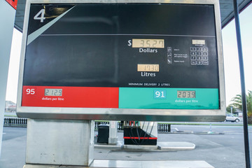 close up fuel monitor screen in petrol station