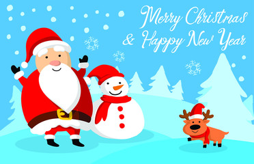 christmas card with santa claus and reindeer