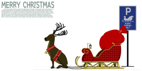 Isolated sleigh with reindeer at the parking area