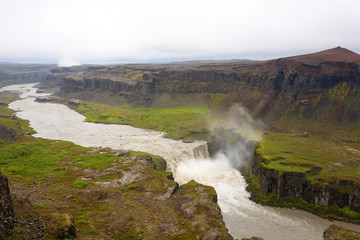 Hafragilsfoss falls in summer season view, Iceland