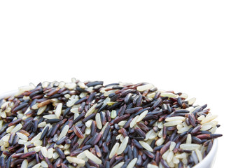 rice-berry mixed with jasmine rice in white bowl isolated background