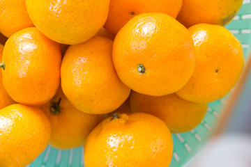 many orange in light green basket