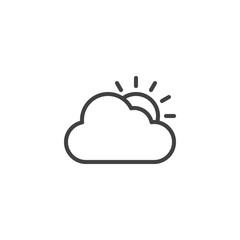 Cloud and sun outline icon. linear style sign for mobile concept and web design. Cloudy sunny day weather line vector icon. Partly Sunny symbol, logo illustration. Vctor graphics