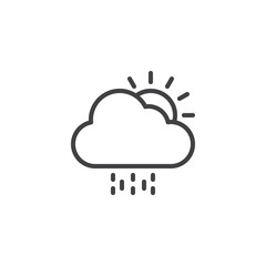 Sun with cloud and rain outline icon. linear style sign for mobile concept and web design. Rainy sunny weather simple line vector icon. Symbol, logo illustration. Pixel perfect vector graphics