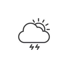 Cloud with lightnings and sun outline icon. linear style sign for mobile concept and web design. Stormy weather simple line vector icon. Symbol, logo illustration. Pixel perfect vector graphics