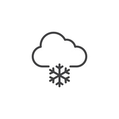 Cloud and snowflake outline icon. linear style sign for mobile concept and web design. Snowy weather simple line vector icon. Winter symbol, logo illustration. Pixel perfect vector graphics