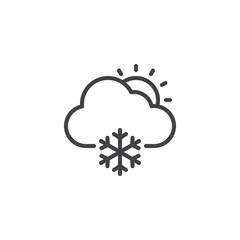 Cloud with snow and sun outline icon. linear style sign for mobile concept and web design. Snowy weather simple line vector icon. Winter symbol, logo illustration. Pixel perfect vector graphics