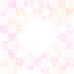 桜と市松模様(ピンクのパステルの背景)
