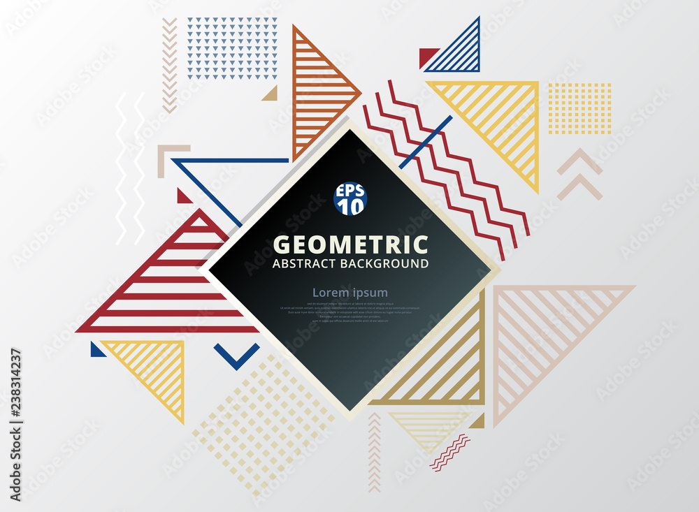 Poster abstract colorful lines, wavy, arrow, squares, triangles geometric pattern design background and tex