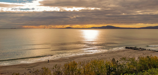 Sea near Burgas in sunset panorama