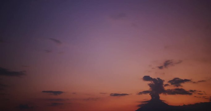 Sunset time of smoke flowing out of Popocatepetl Volcano in Puebla, Mexico. 