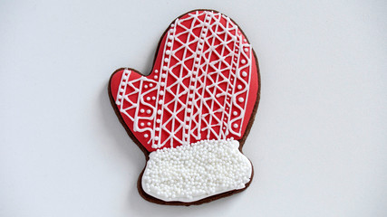  Christmas cookies, Santas Glove, Christmas tree, gingerbread isolated on white background for Christmas party holiday homemade food